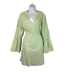 Kenji Dress Shift Lace Trim Light Green Long Bell Sleeve V‎ Neck Size XL